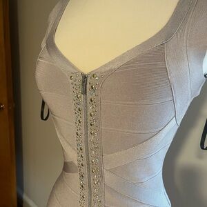 Bebe Beaded Zip Up Bandage Dress with Back detail